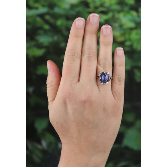 Sterling Silver Blue Foil Opal Ring Size 7 1/4 - Picture 3 of 7